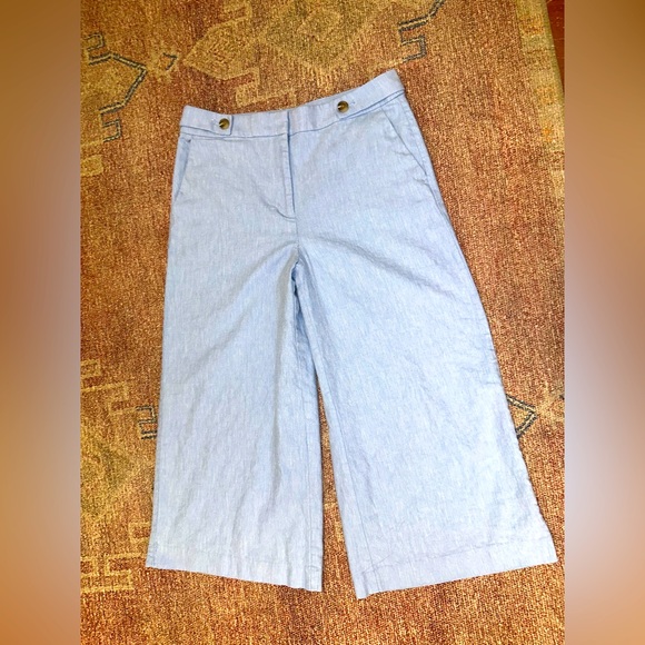 LOFT Pants - Ann Taylor loft linen cotton blend high waist wide leg cropped palazzo pants med